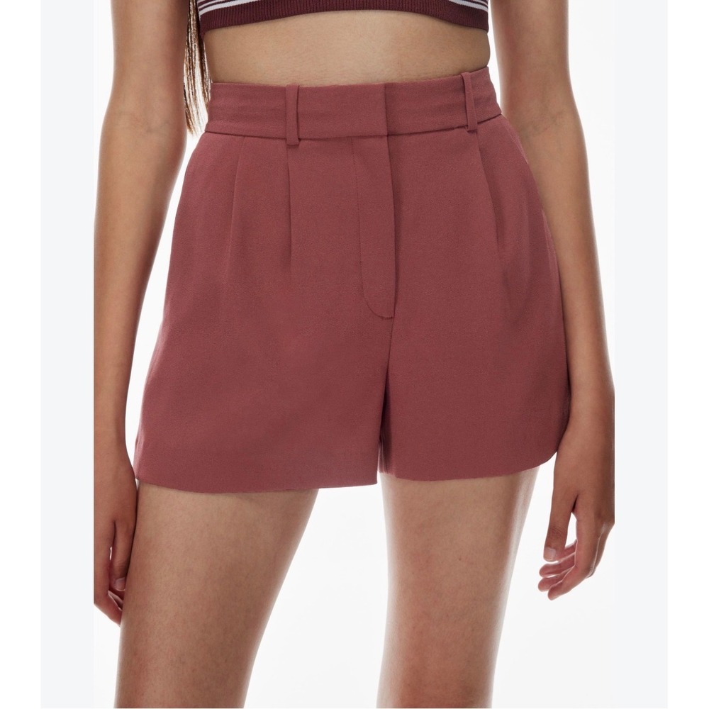 Babaton Aritzia Women's 8 Pleated High Rise Mini Dress Shorts Sundried Red